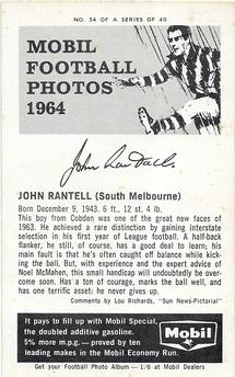 1964 Mobil Football Photos VFL #34 John Rantall Back